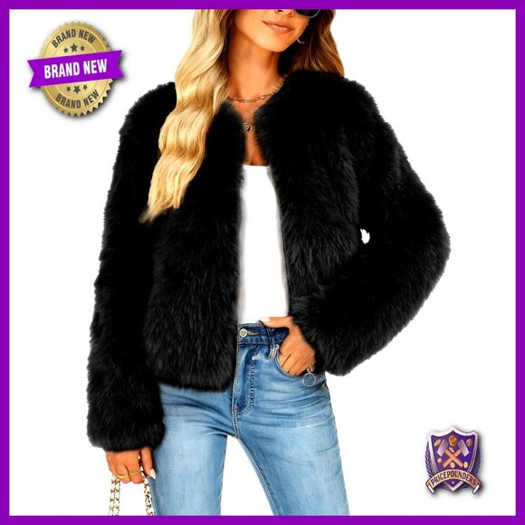 Jackets & Blazers - Faux Fur Cropped Jacket Winter Warm Zip Up Outerwear Long Sleeve